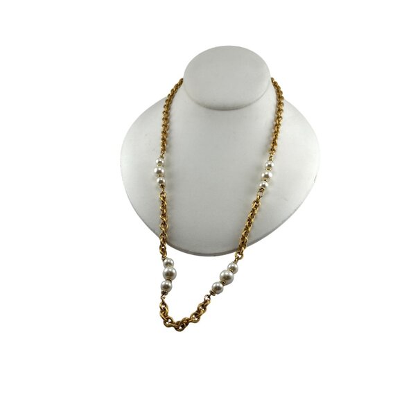 Vintage Napier Gold Tone Rope Chain Necklace with Faux Pearls 1980s Signed - Picture 1 of 8